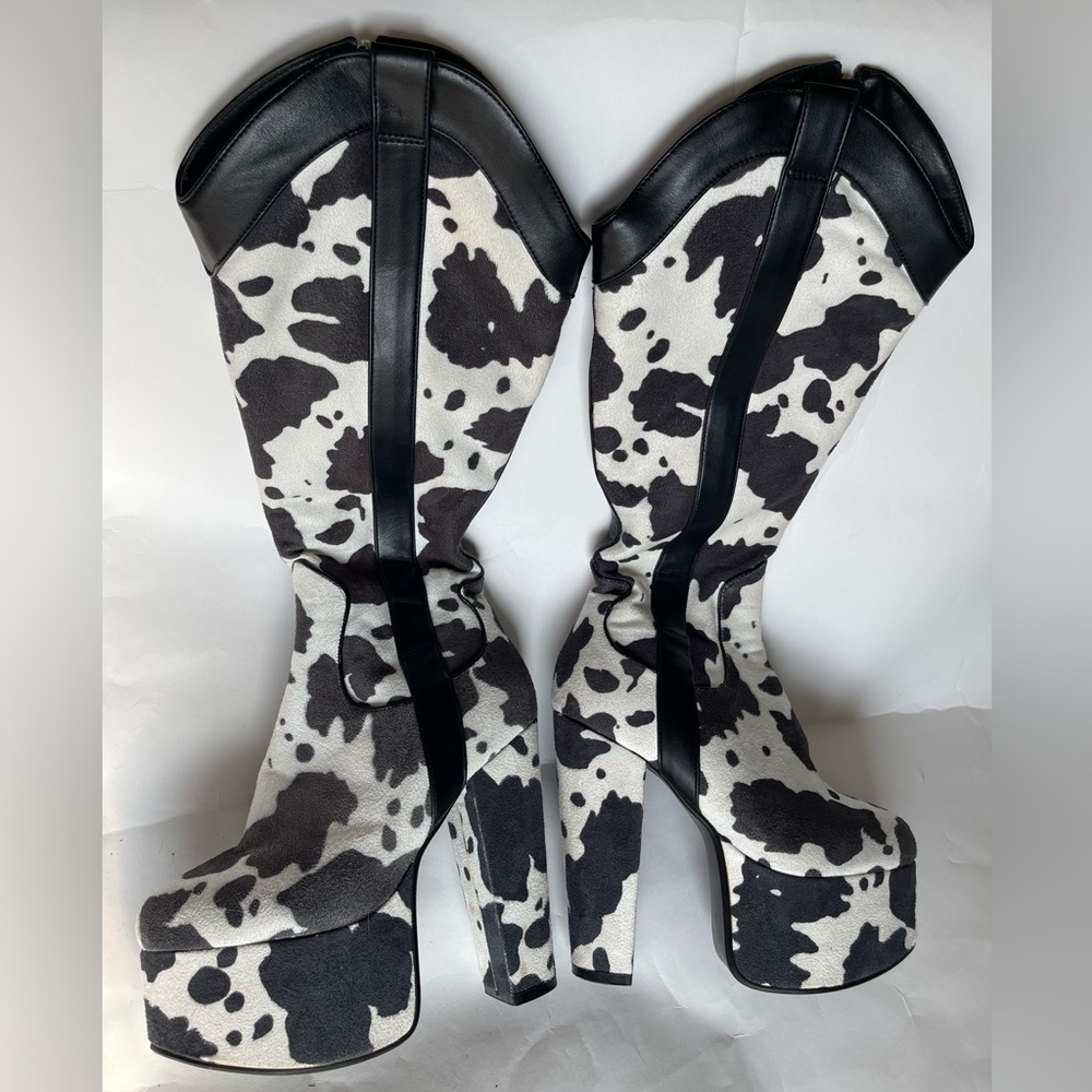 Lamosa cowgirl knee high boots size 5 black and white platform chunky high heel